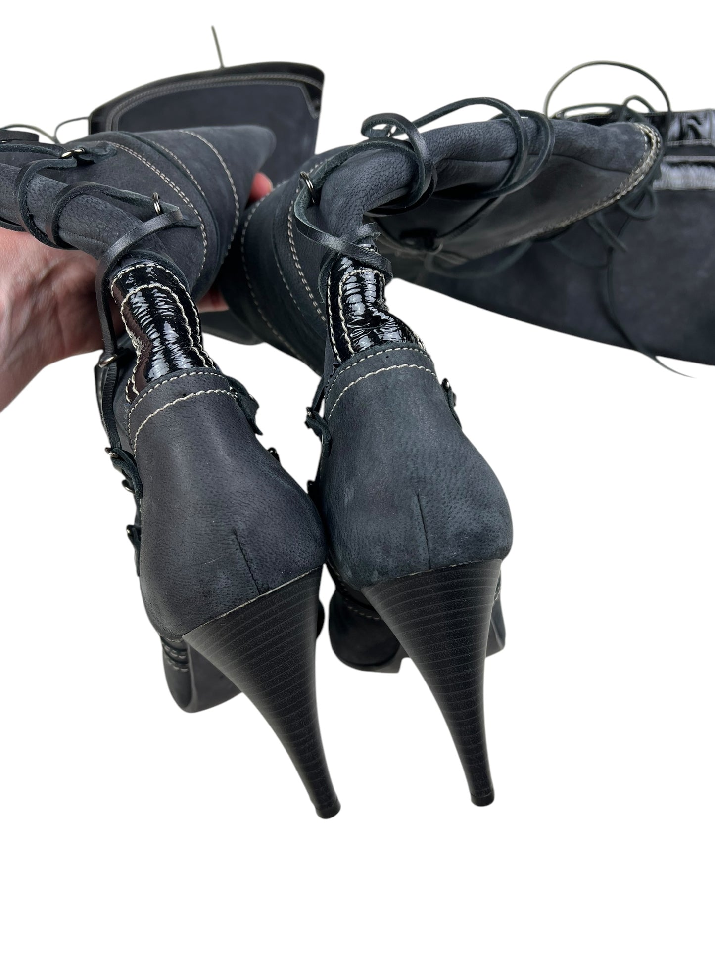Diesel StyleLab Y2K thigh high corset back leather boots