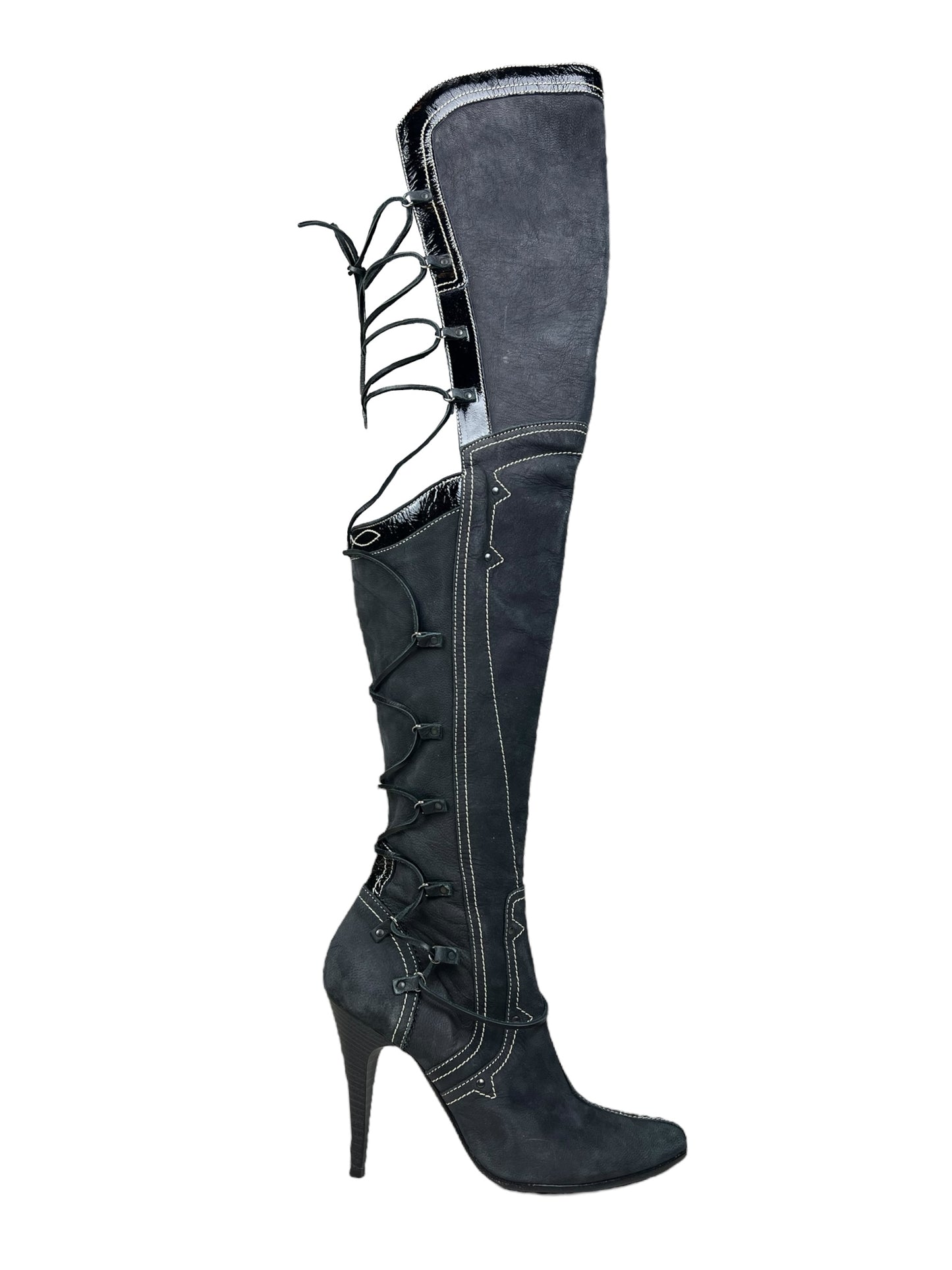 Diesel StyleLab Y2K thigh high corset back leather boots