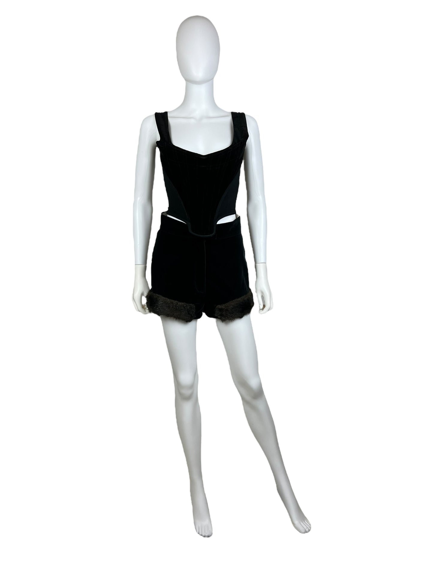 Vivienne Westwood F/W 2014 faux fur trim velvet shorts, F/W 1991 re-edition