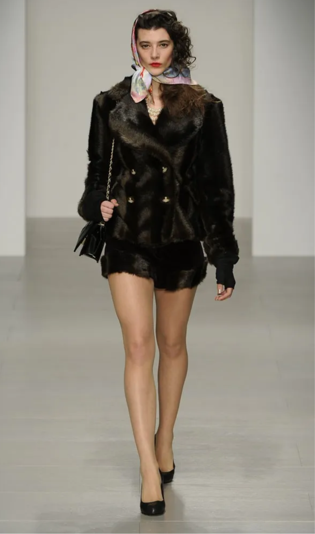 Vivienne Westwood F/W 2014 faux fur trim velvet shorts, F/W 1991 re-edition