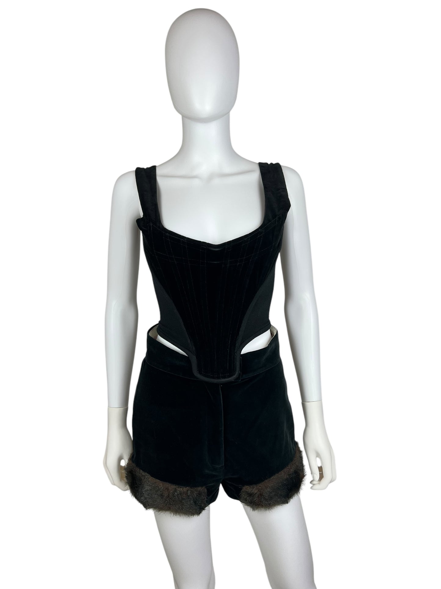 Vivienne Westwood F/W 2014 faux fur trim velvet shorts, F/W 1991 re-edition
