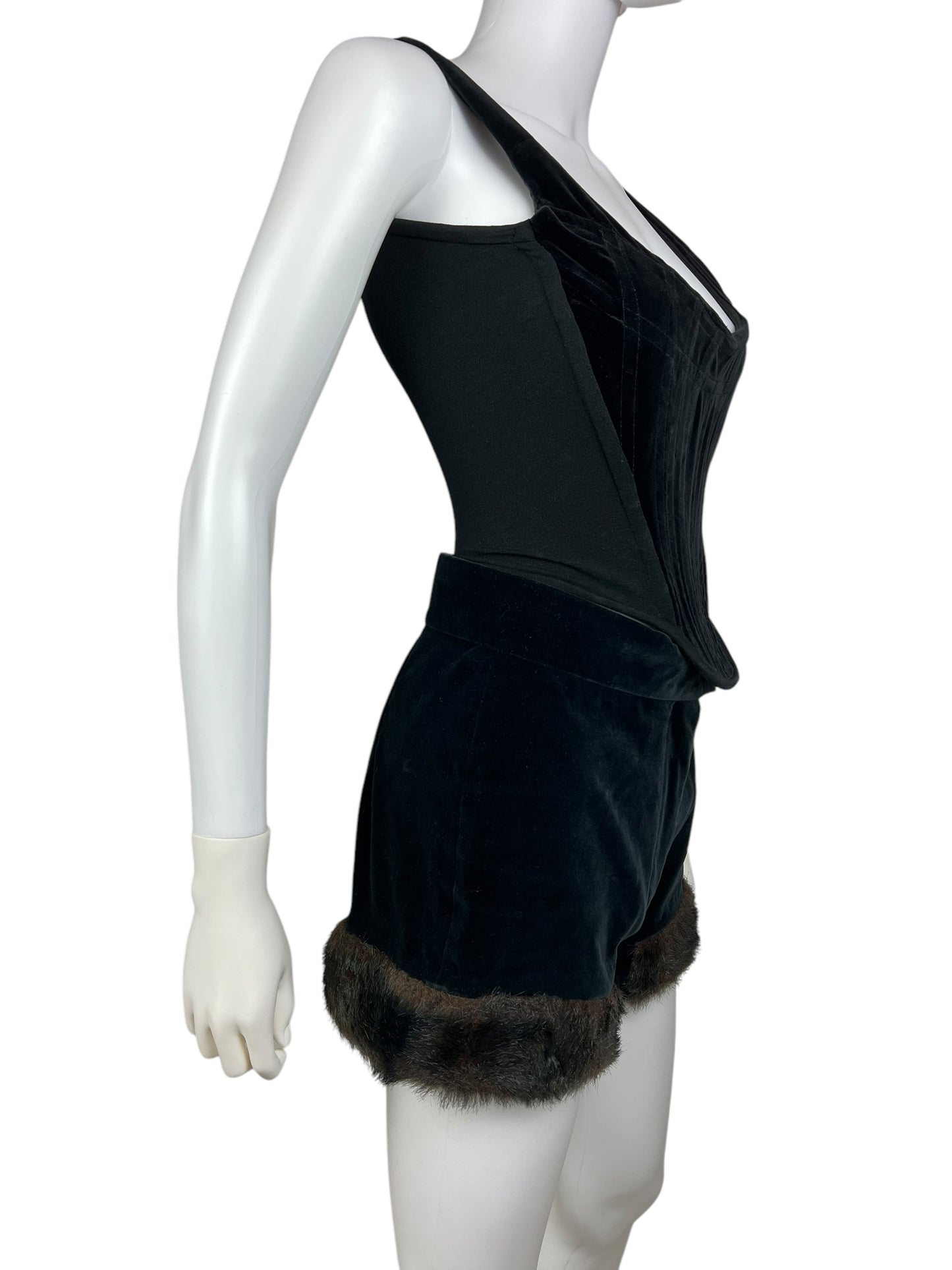 Vivienne Westwood F/W 2014 faux fur trim velvet shorts, F/W 1991 re-edition