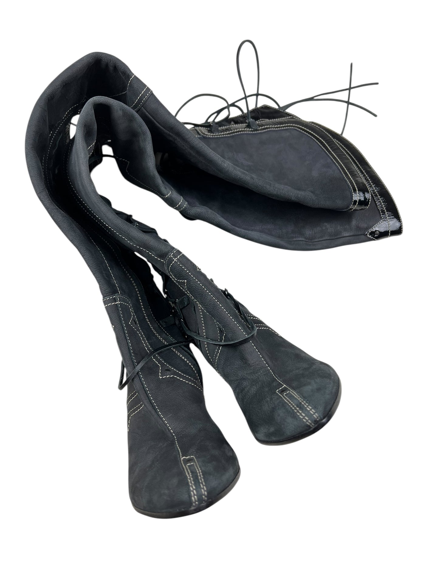 Diesel StyleLab Y2K thigh high corset back leather boots