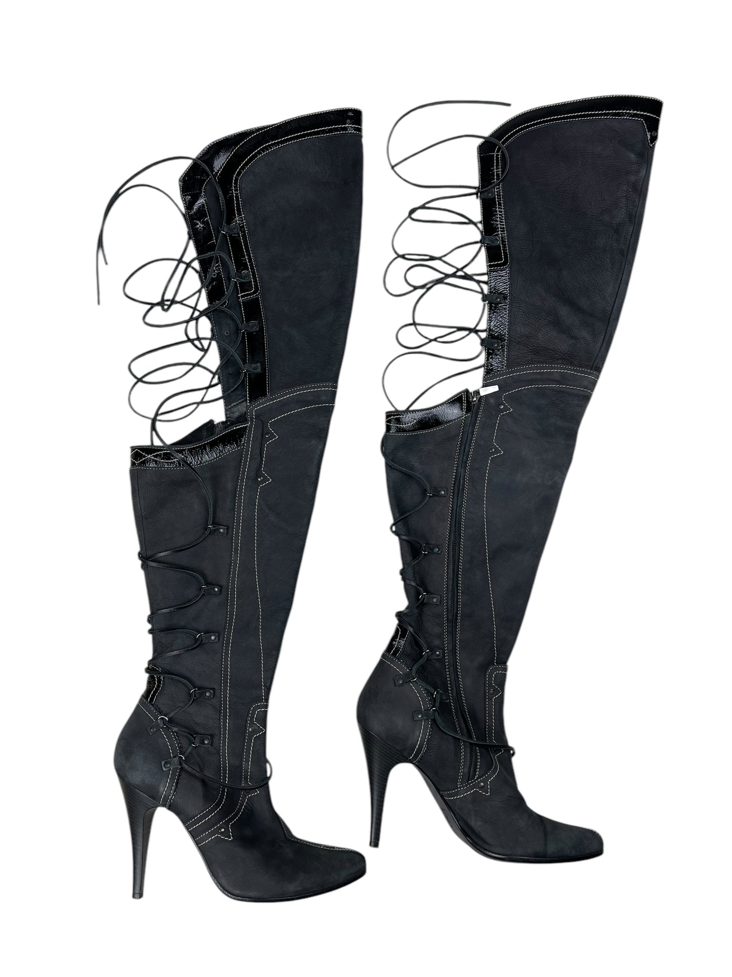 Diesel StyleLab Y2K thigh high corset back leather boots