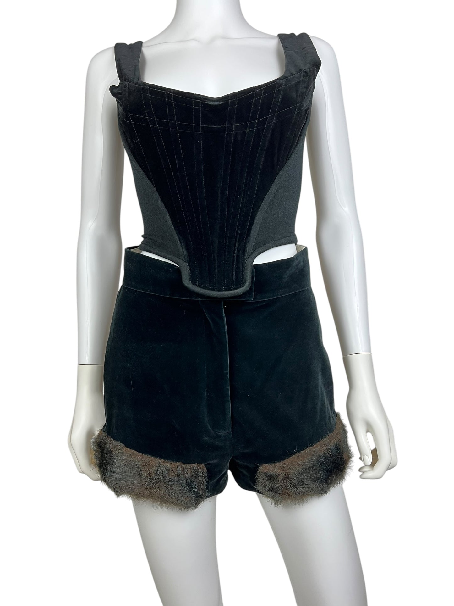 Vivienne Westwood F/W 2014 faux fur trim velvet shorts, F/W 1991 re-edition