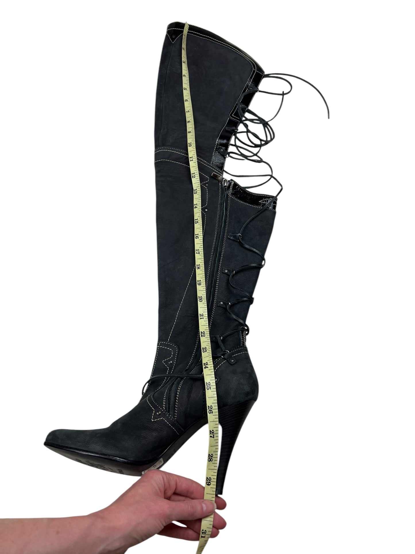 Diesel StyleLab Y2K thigh high corset back leather boots