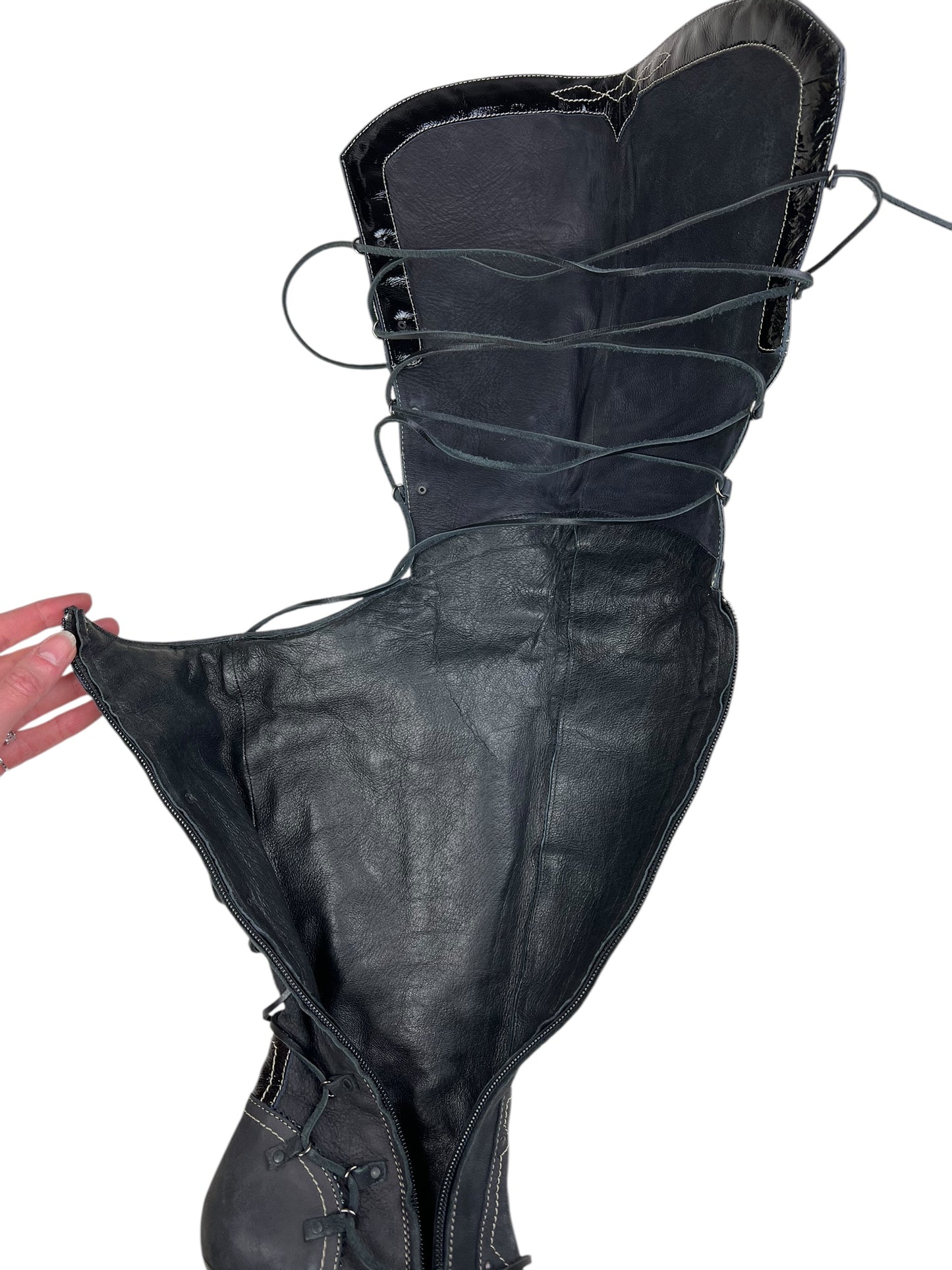 Diesel StyleLab Y2K thigh high corset back leather boots
