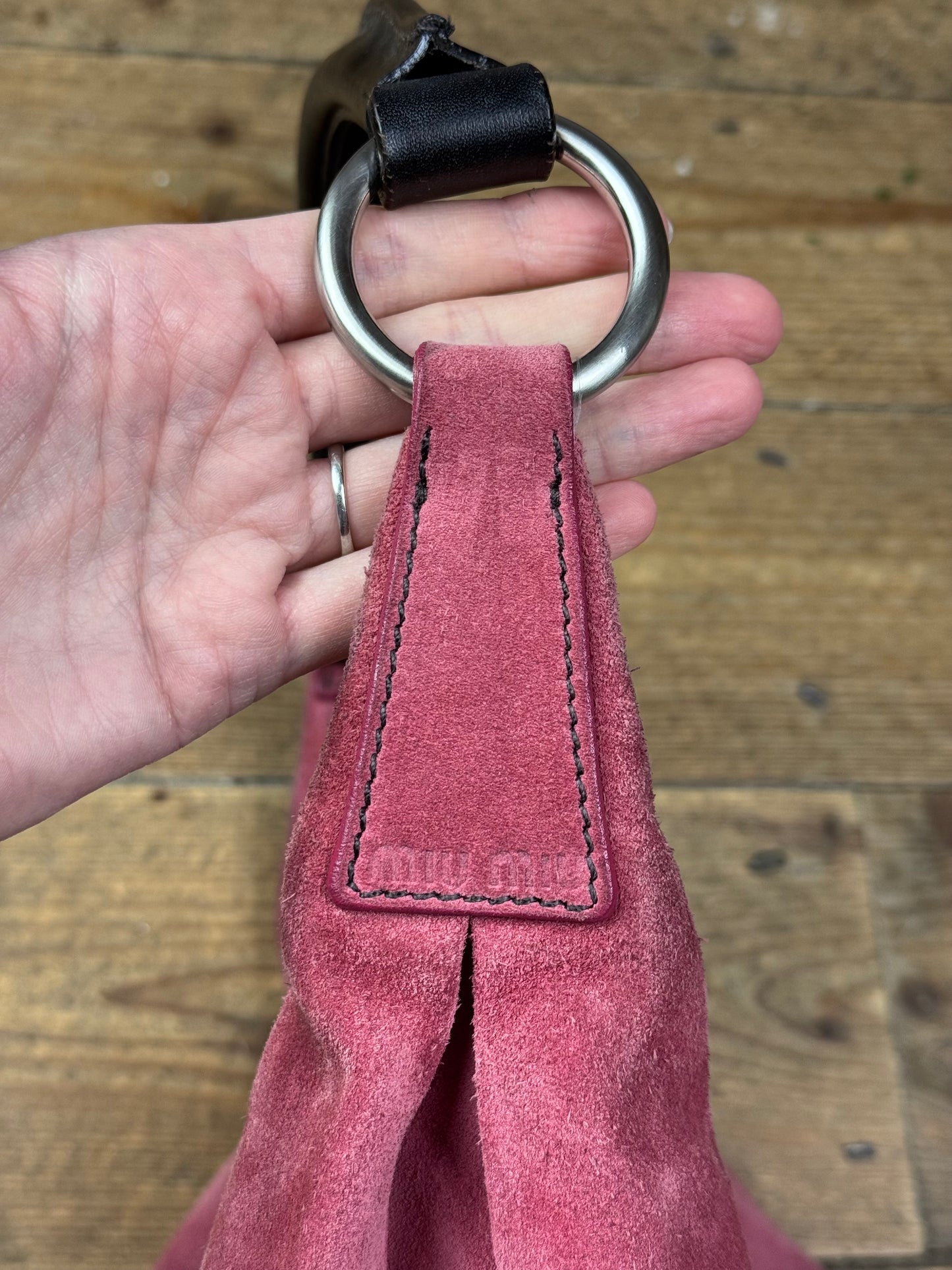 Miu Miu FW 2003 coral pink suede hobo bag