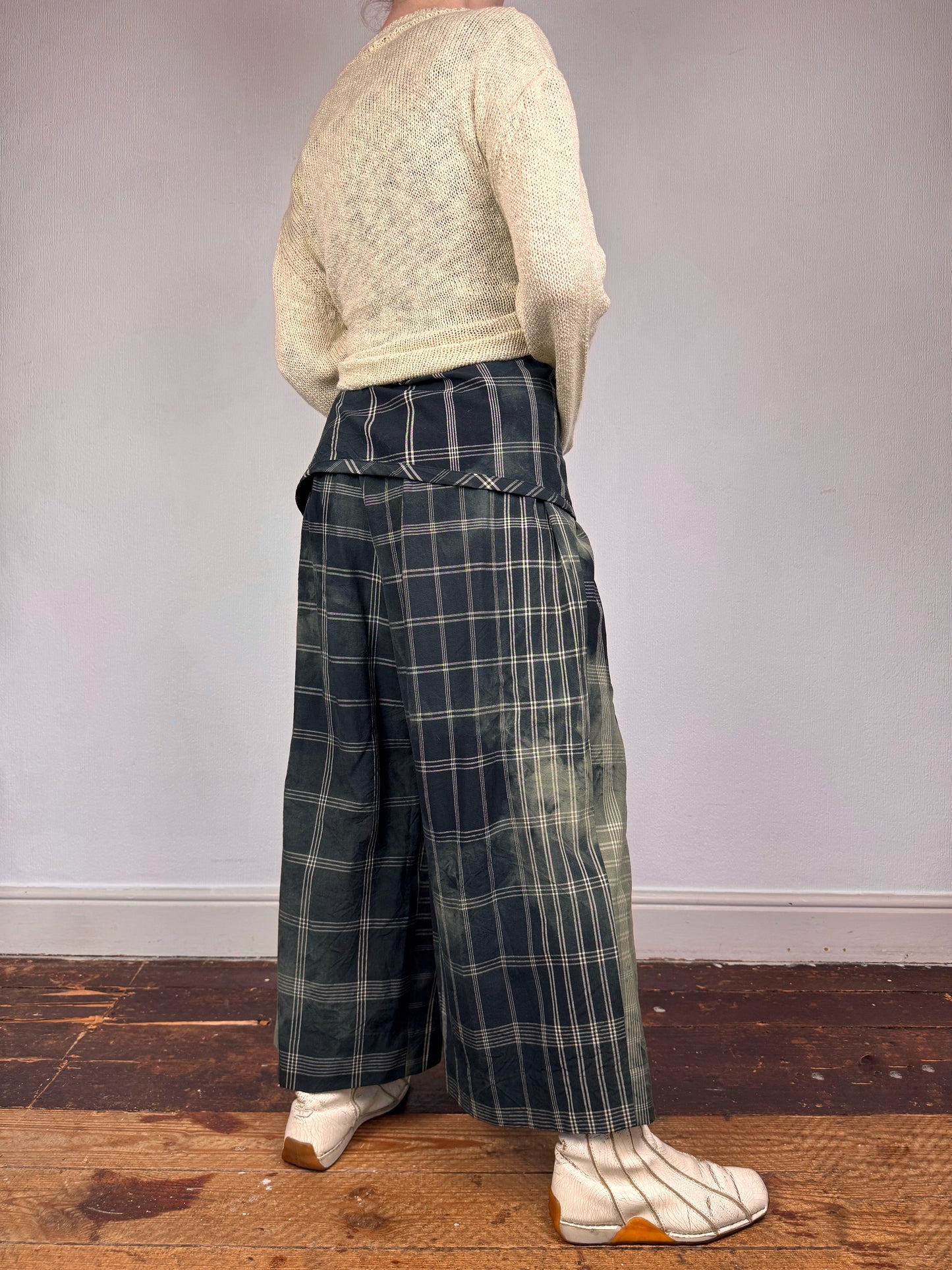 Comme des Garçons S/S 1992 check tie dye wrap trousers
