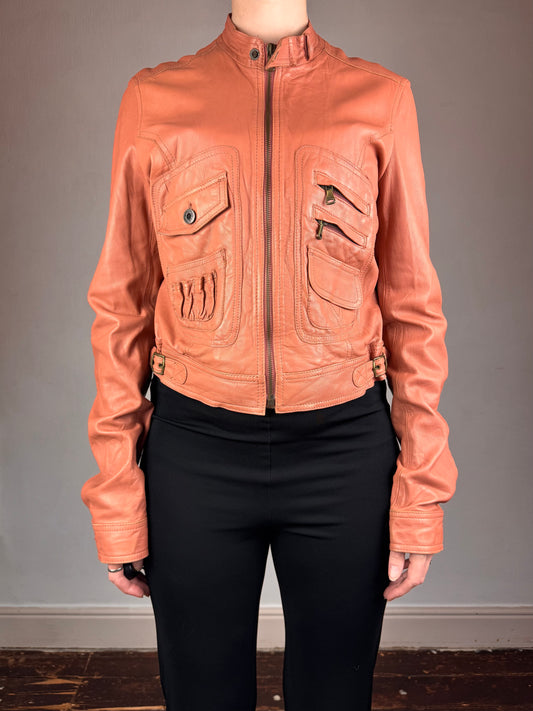 D&G 2000s salmon pink leather utility jacket
