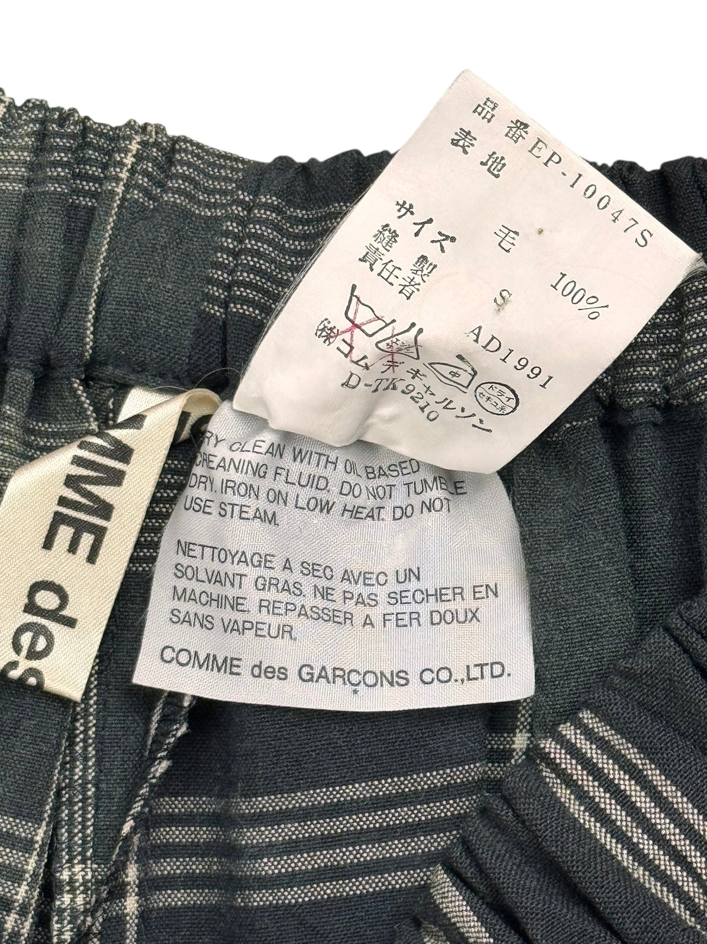 Comme des Garçons S/S 1992 check tie dye wrap trousers