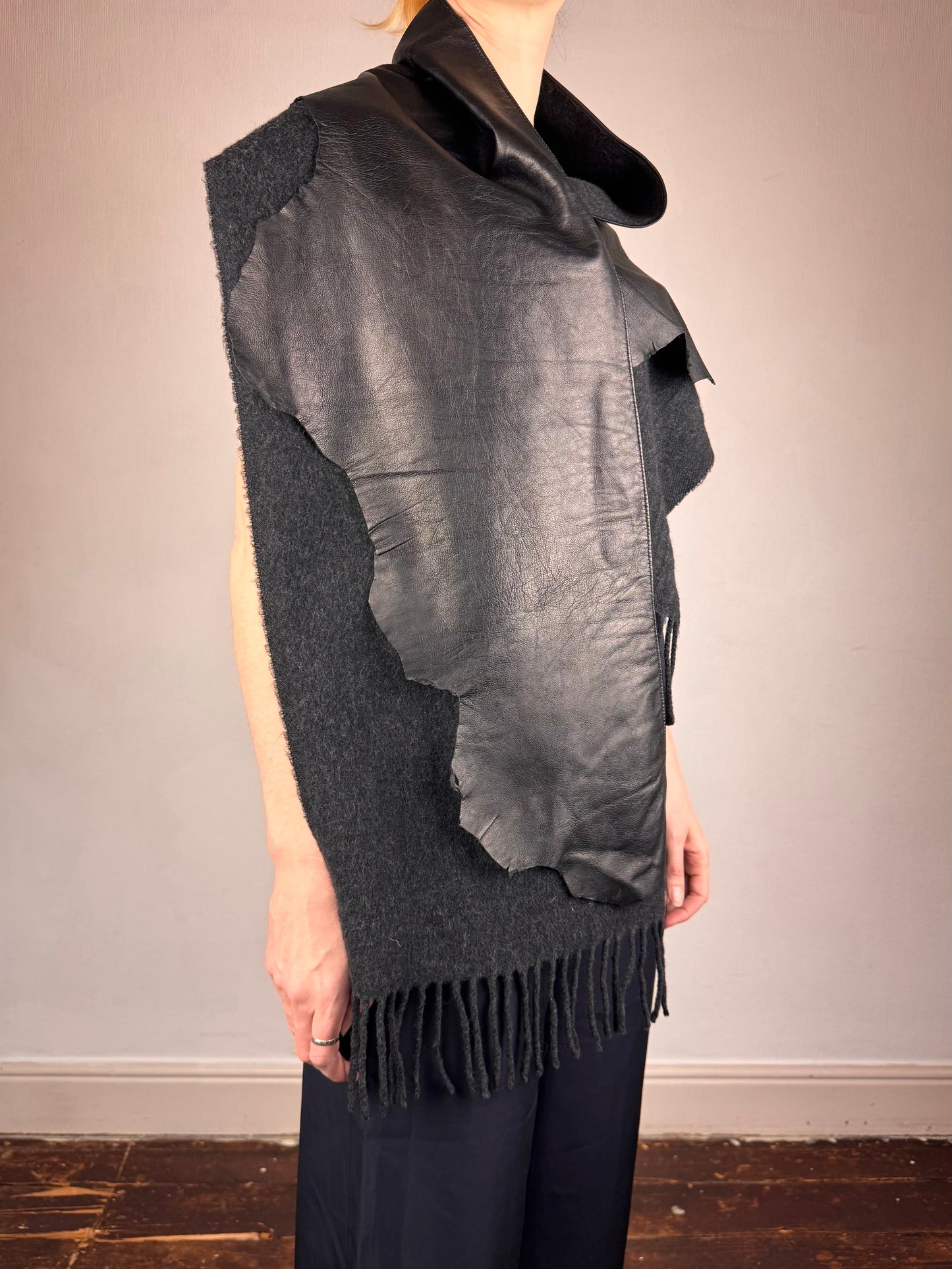 Jean Paul Gaultier leather wool scarf