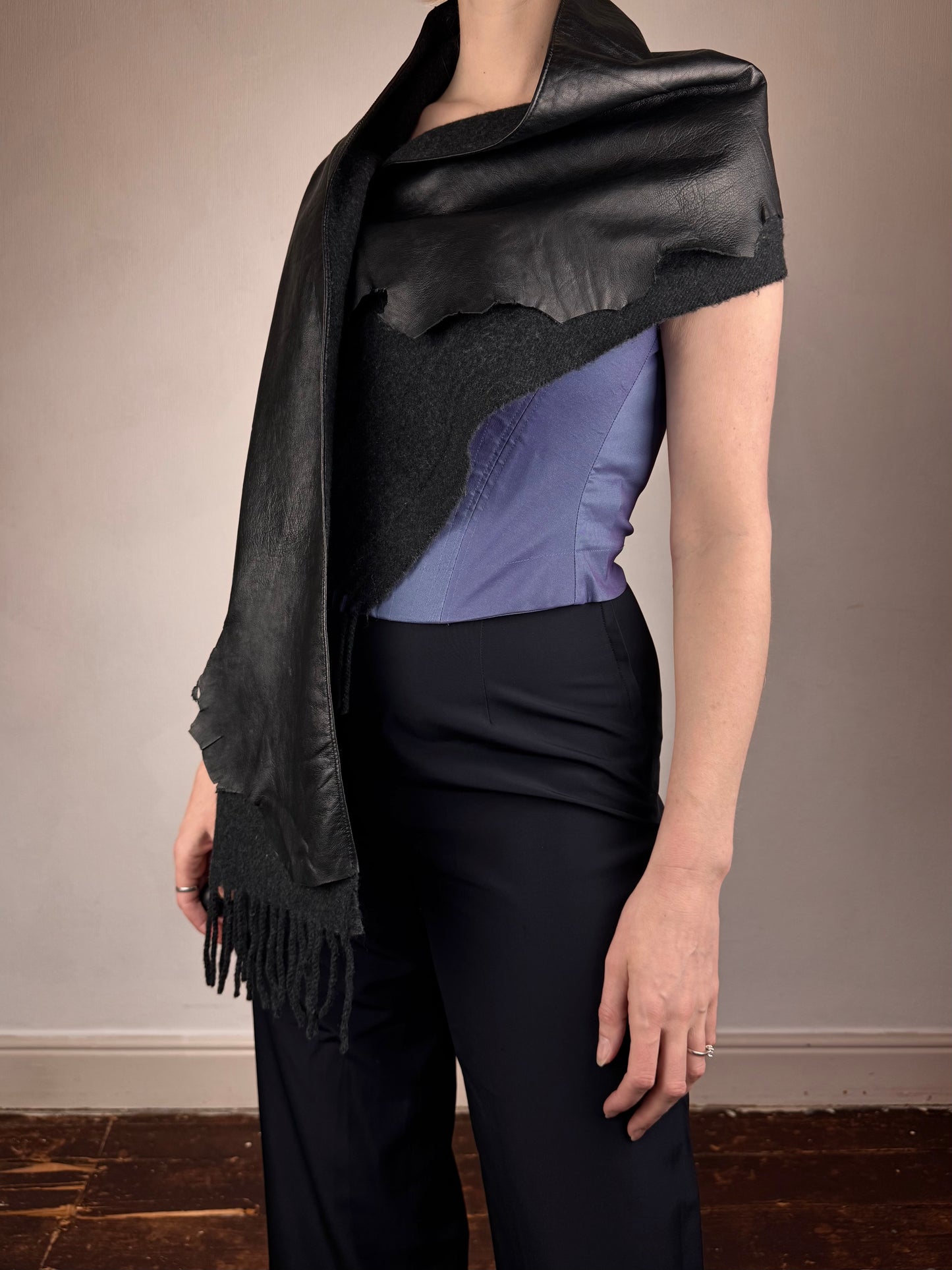 Jean Paul Gaultier leather wool scarf