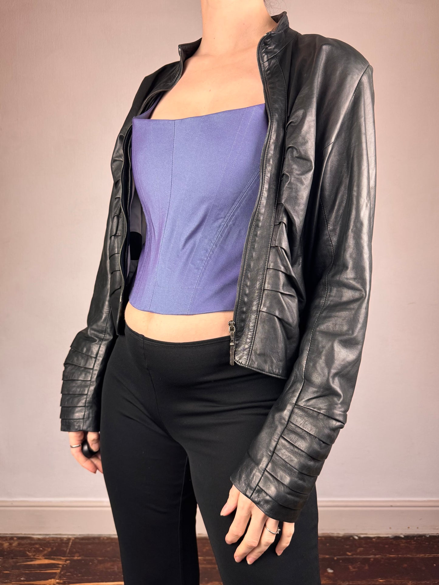 Dom & Ruby 2010s ruched leather jacket