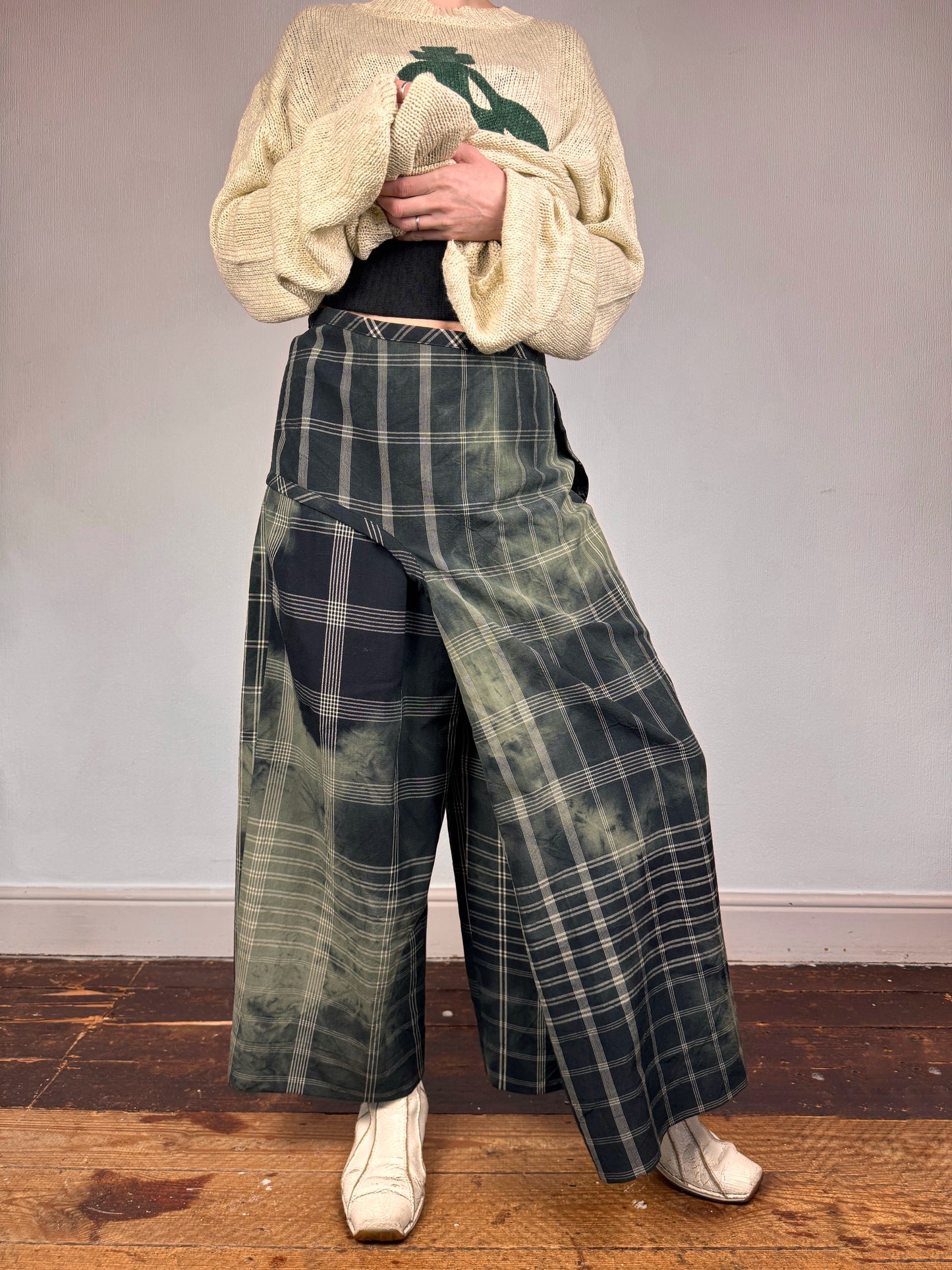 Comme des Garçons S/S 1992 check tie dye wrap trousers