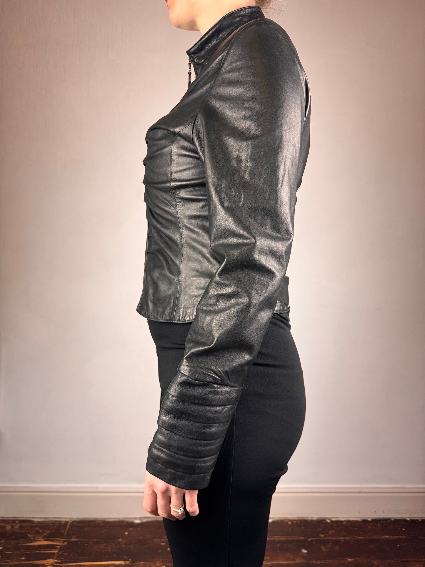 Dom & Ruby 2010s ruched leather jacket