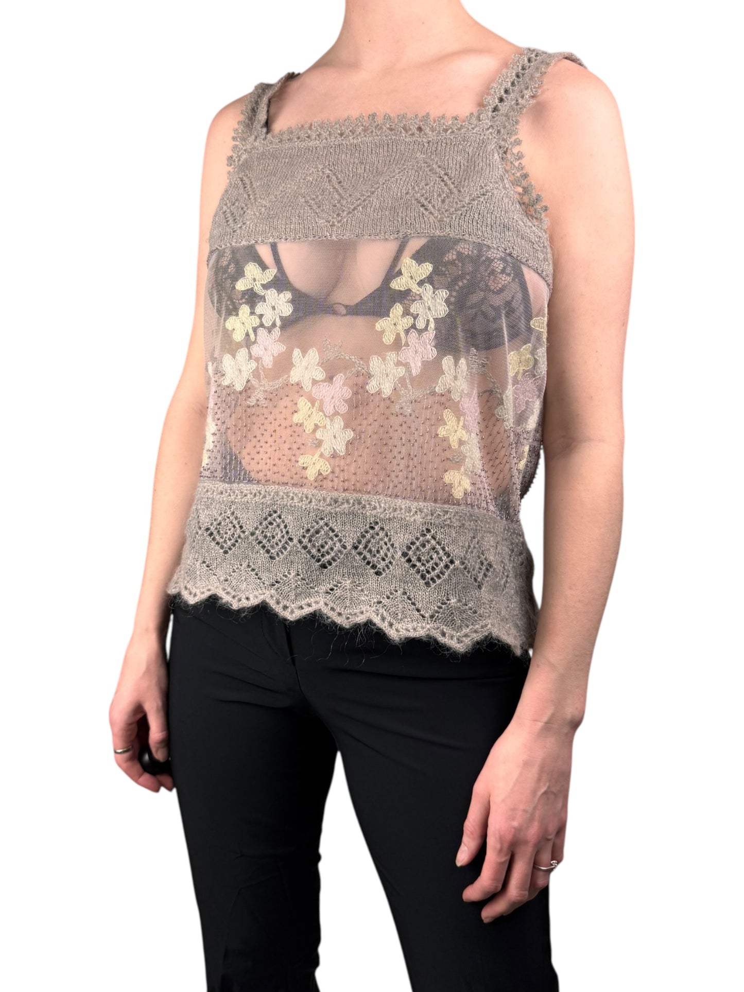 Moschino knit mesh embellished top