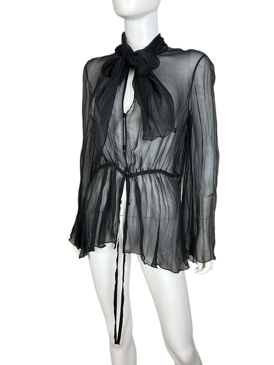 Emporio Armani 2009 sheer silk blouse with pussy bow