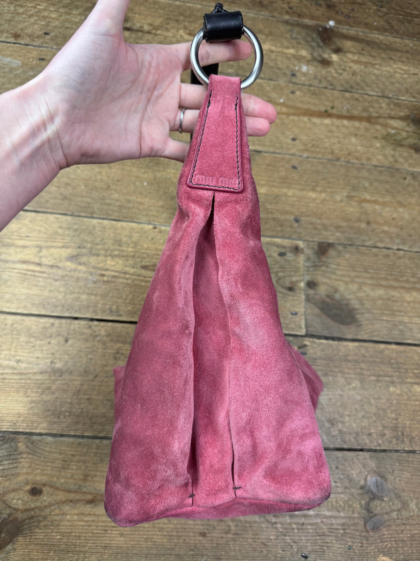 Miu Miu FW 2003 coral pink suede hobo bag