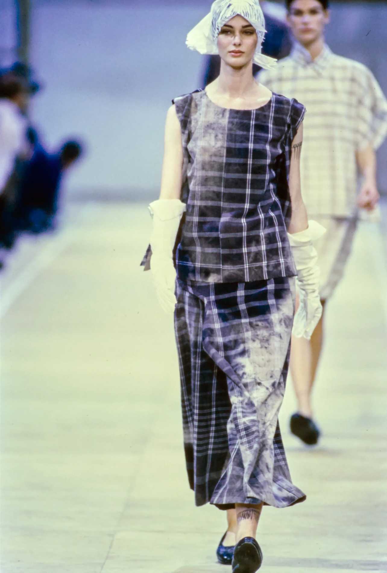 Comme des Garçons S/S 1992 check tie dye wrap trousers