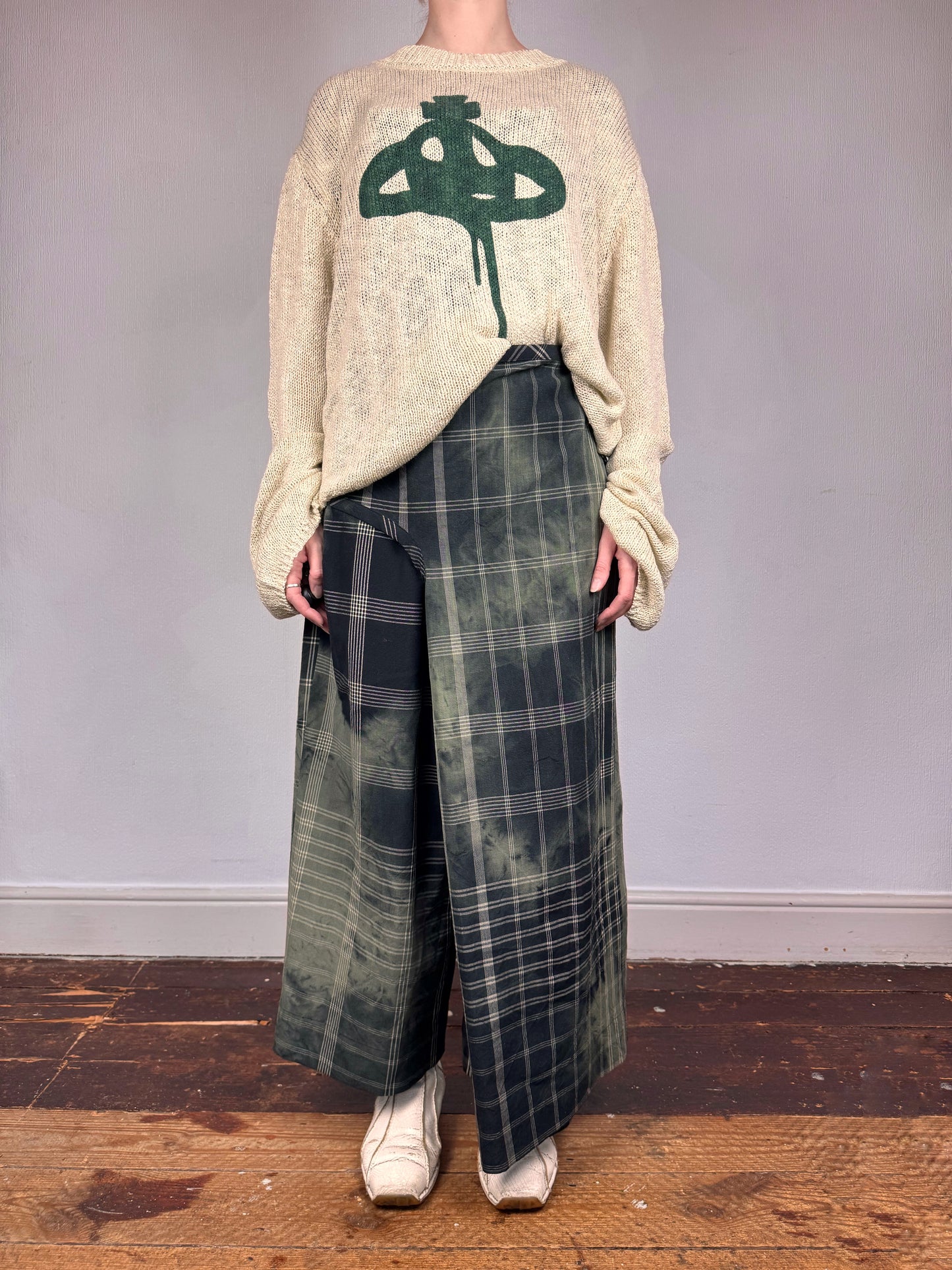Comme des Garçons S/S 1992 check tie dye wrap trousers
