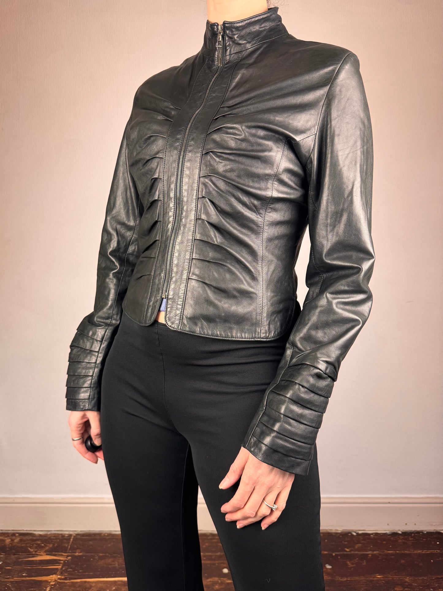 Dom & Ruby 2010s ruched leather jacket