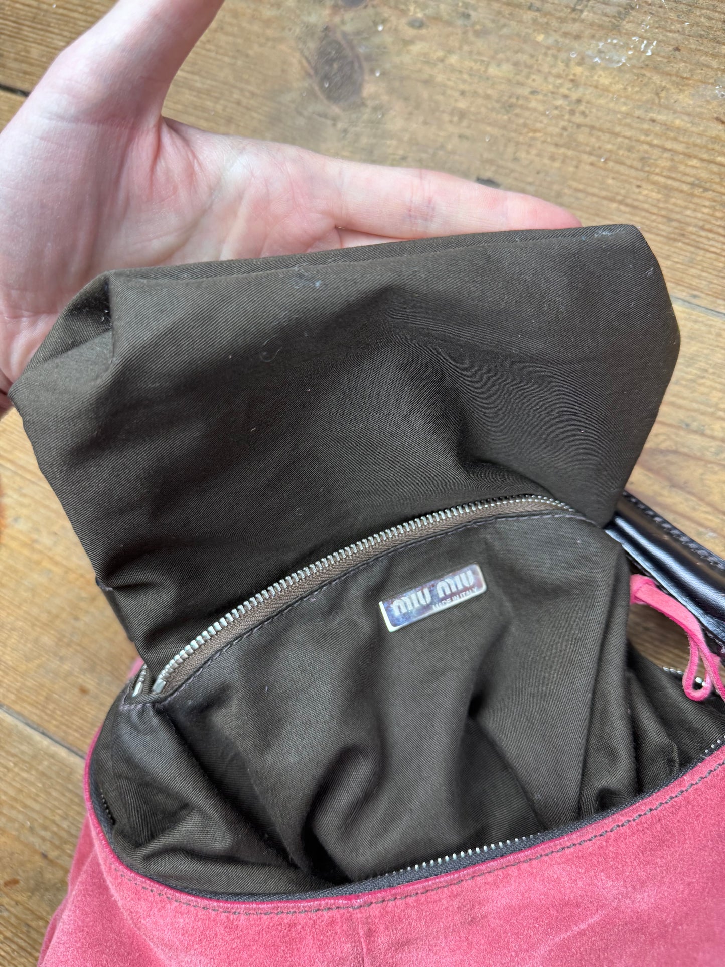 Miu Miu FW 2003 coral pink suede hobo bag