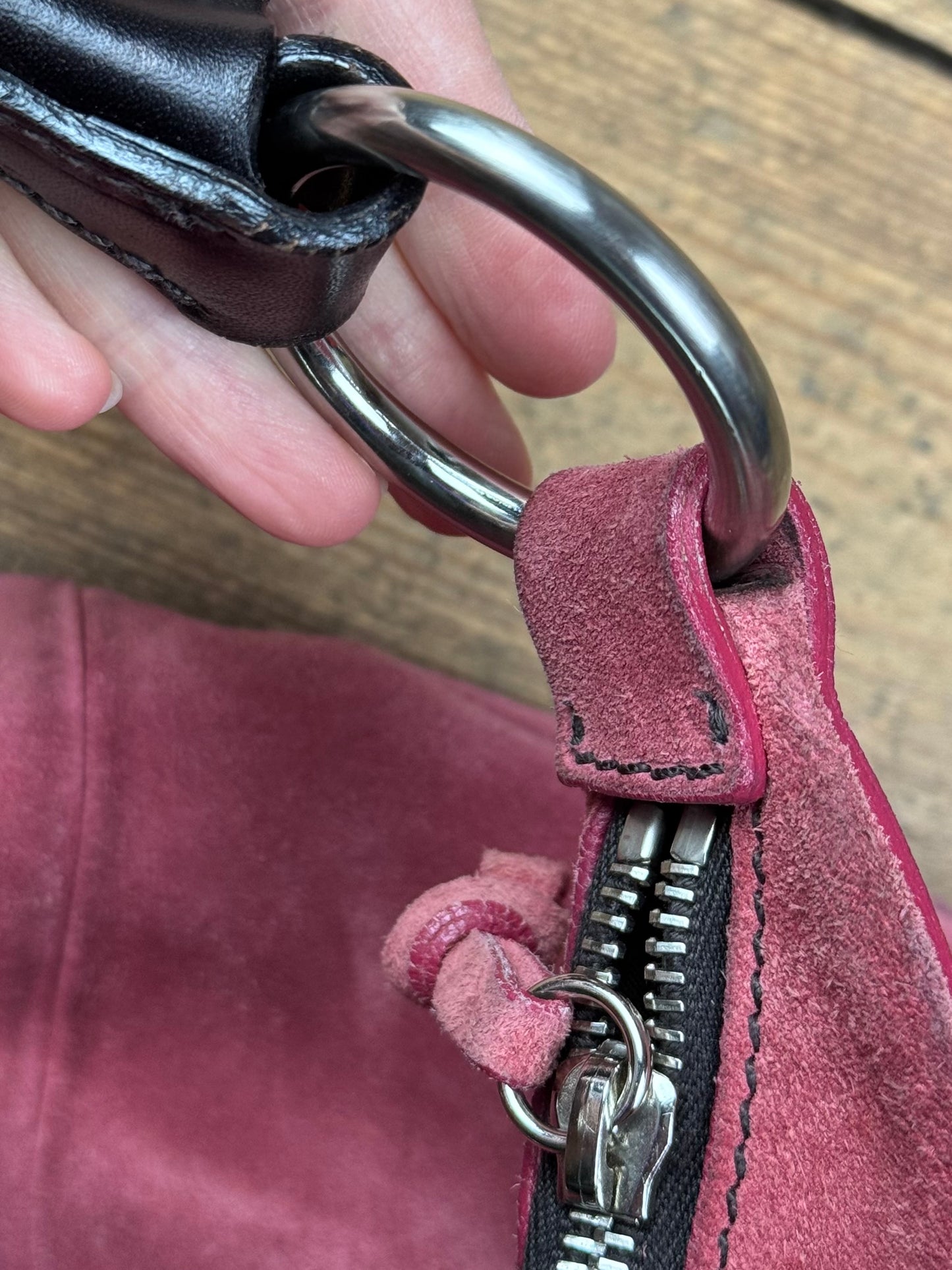 Miu Miu FW 2003 coral pink suede hobo bag