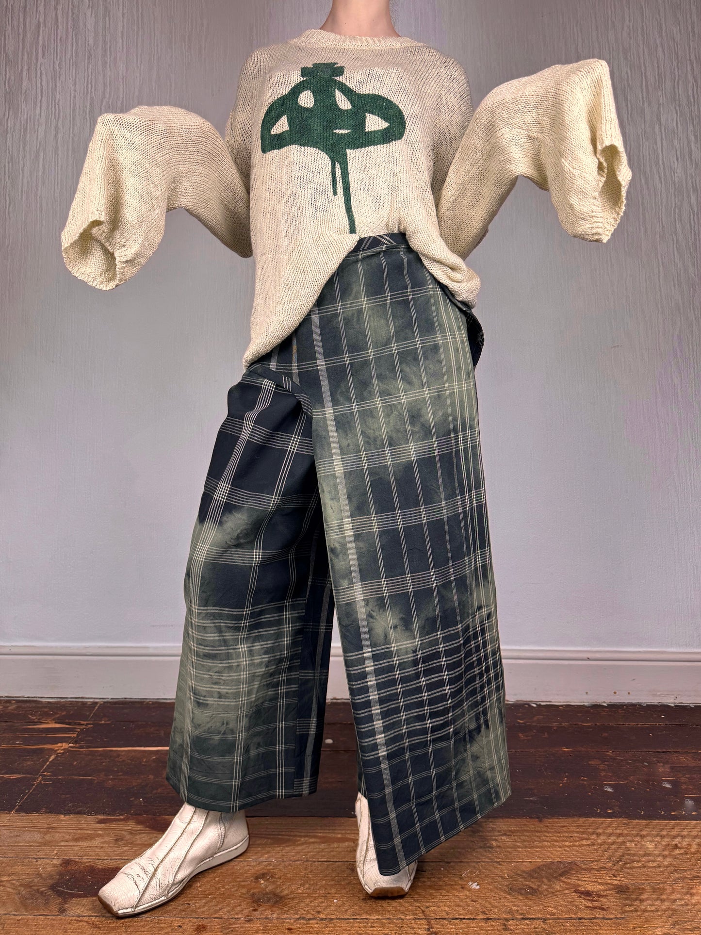 Comme des Garçons S/S 1992 check tie dye wrap trousers