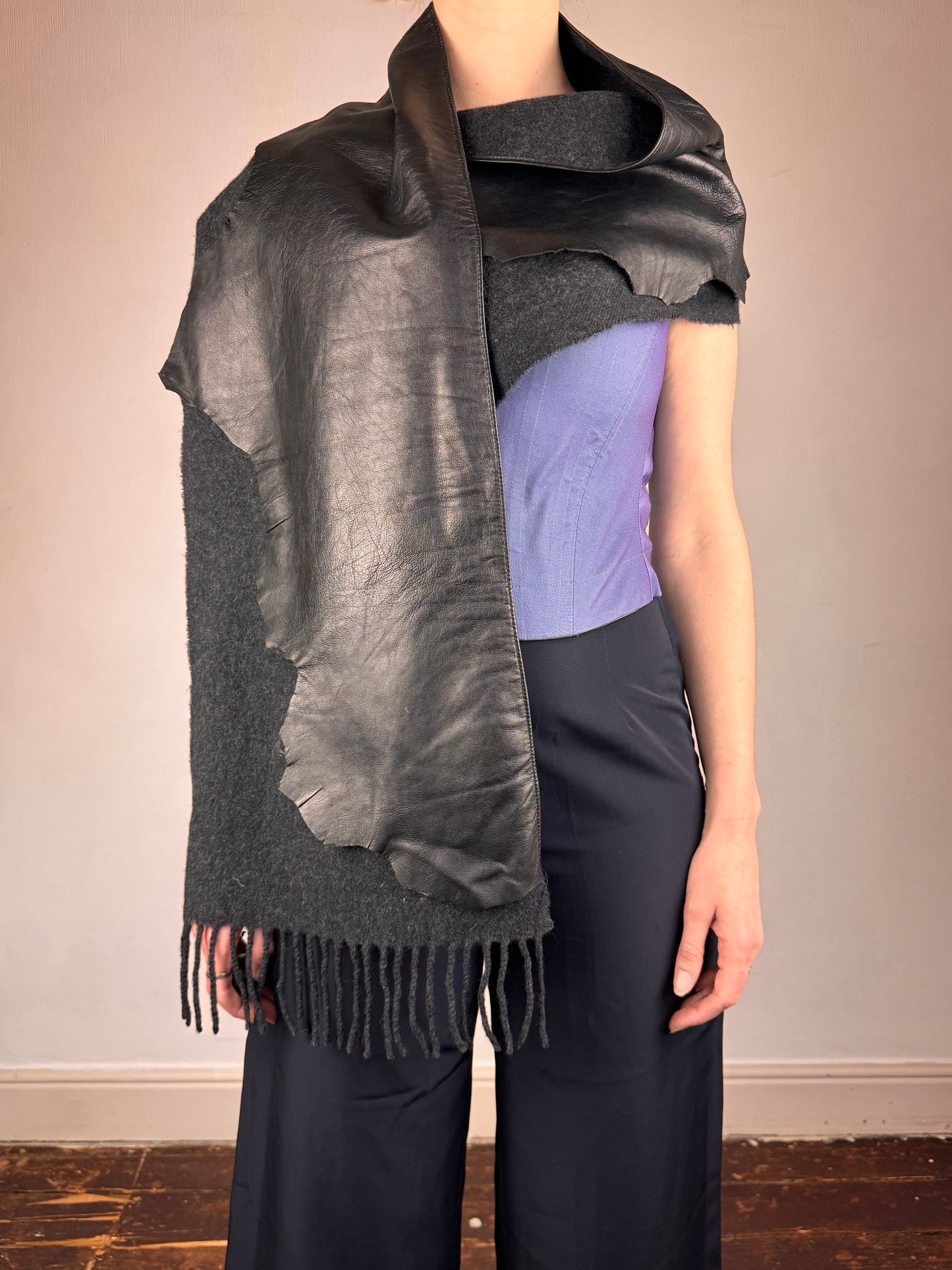 Jean Paul Gaultier leather wool scarf