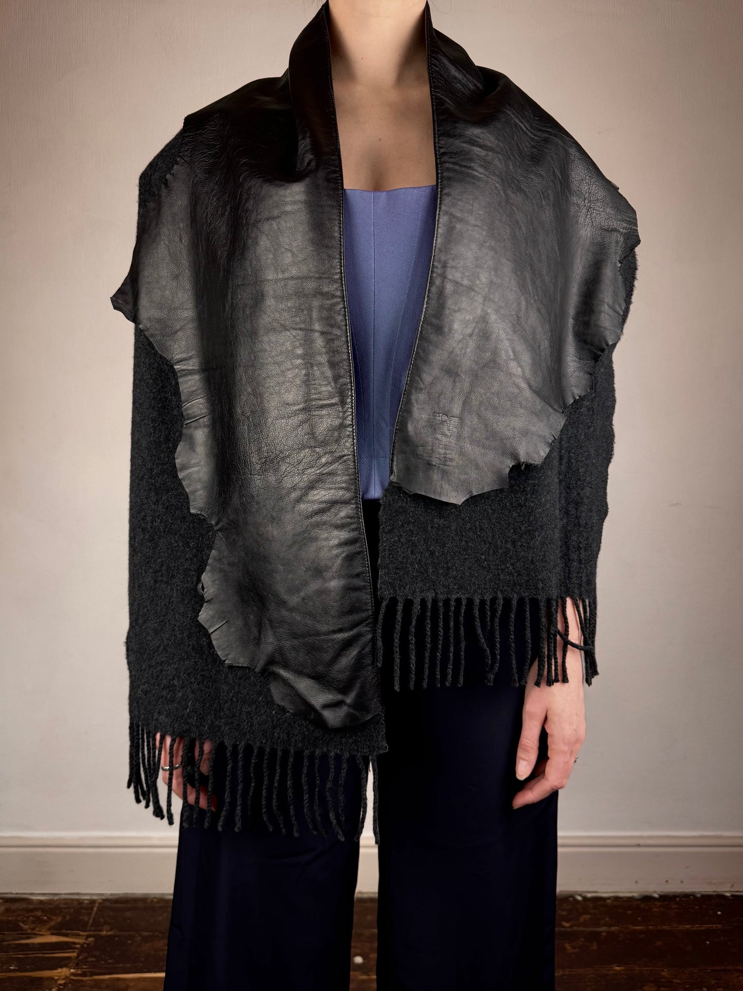 Jean Paul Gaultier leather wool scarf