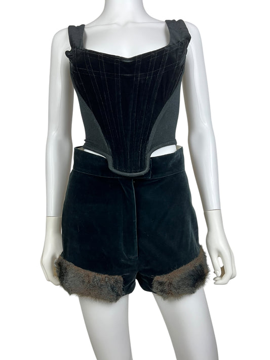 Vivienne Westwood F/W 2014 faux fur trim velvet shorts, F/W 1991 re-edition