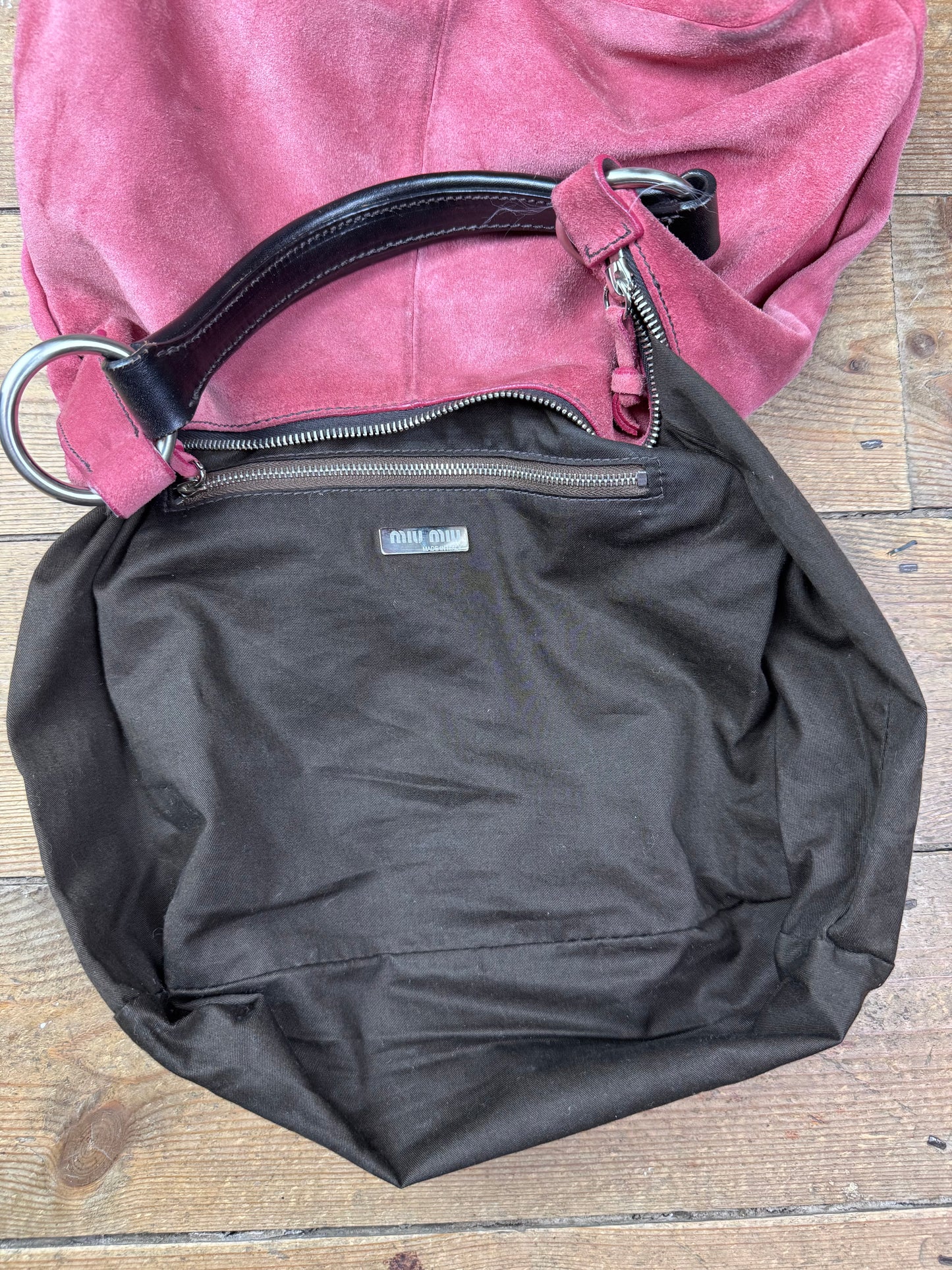 Miu Miu FW 2003 coral pink suede hobo bag