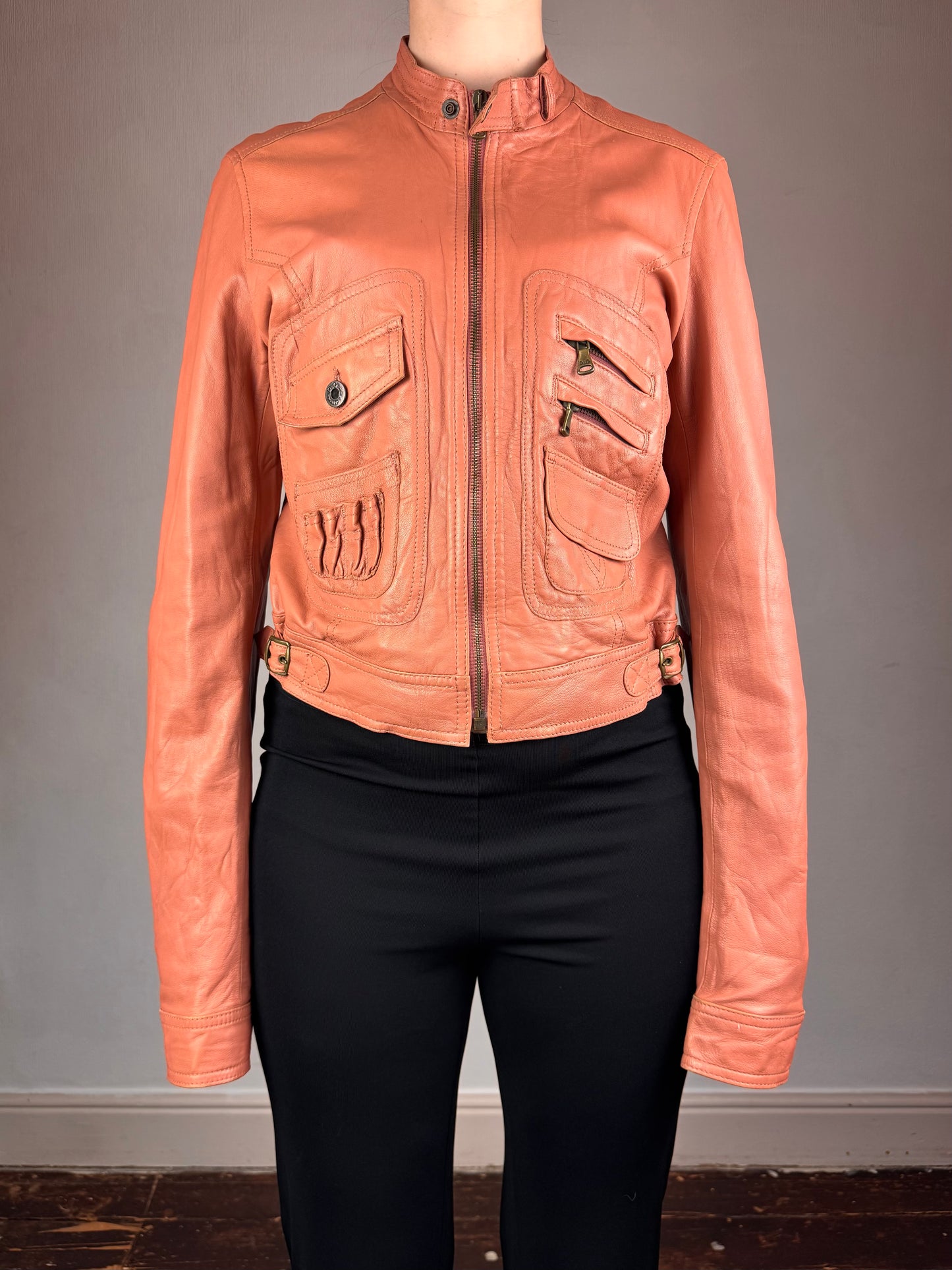 D&G 2000s salmon pink leather utility jacket