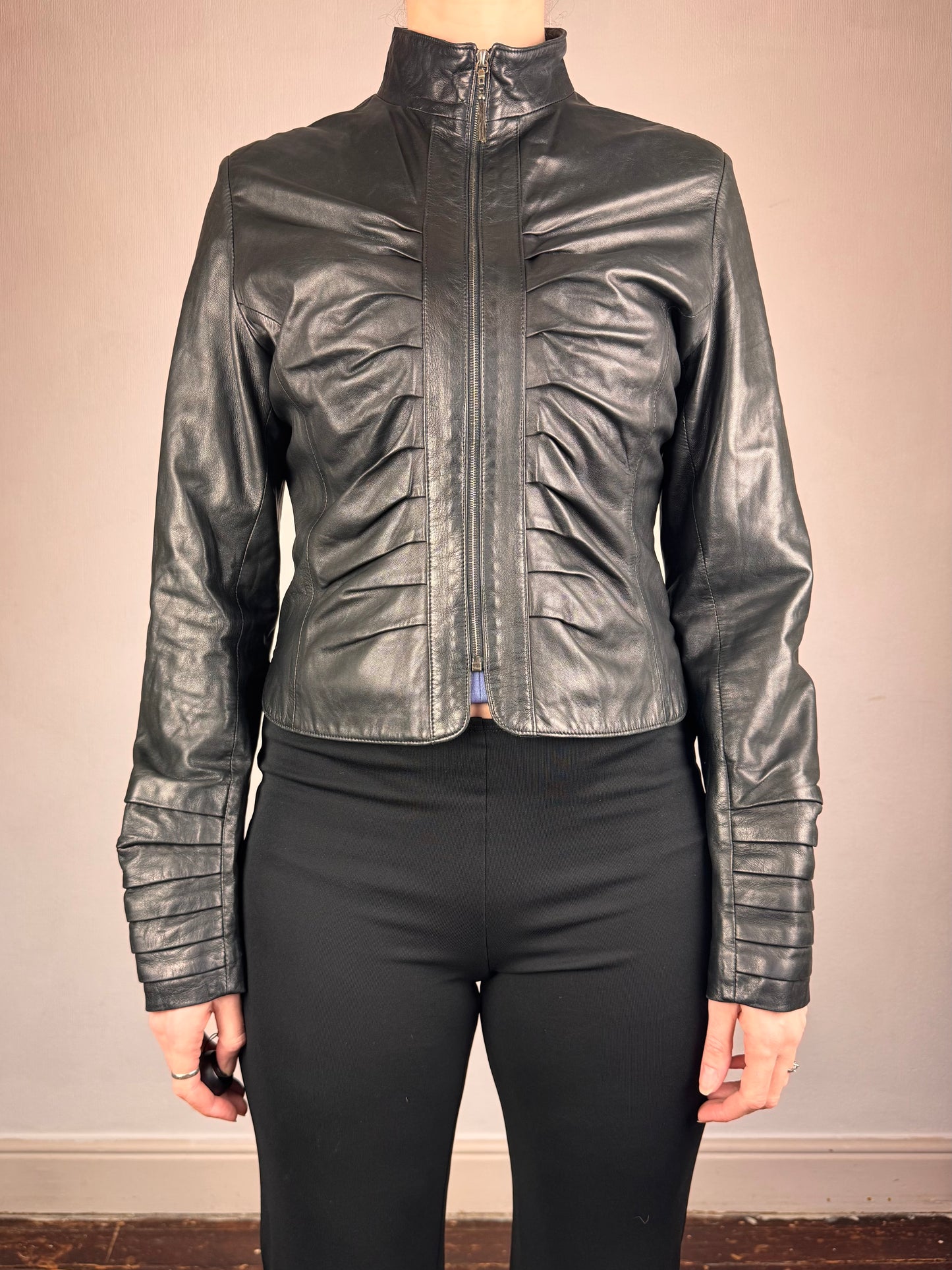 Dom & Ruby 2010s ruched leather jacket