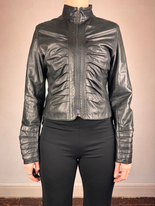 Dom & Ruby 2010s ruched leather jacket