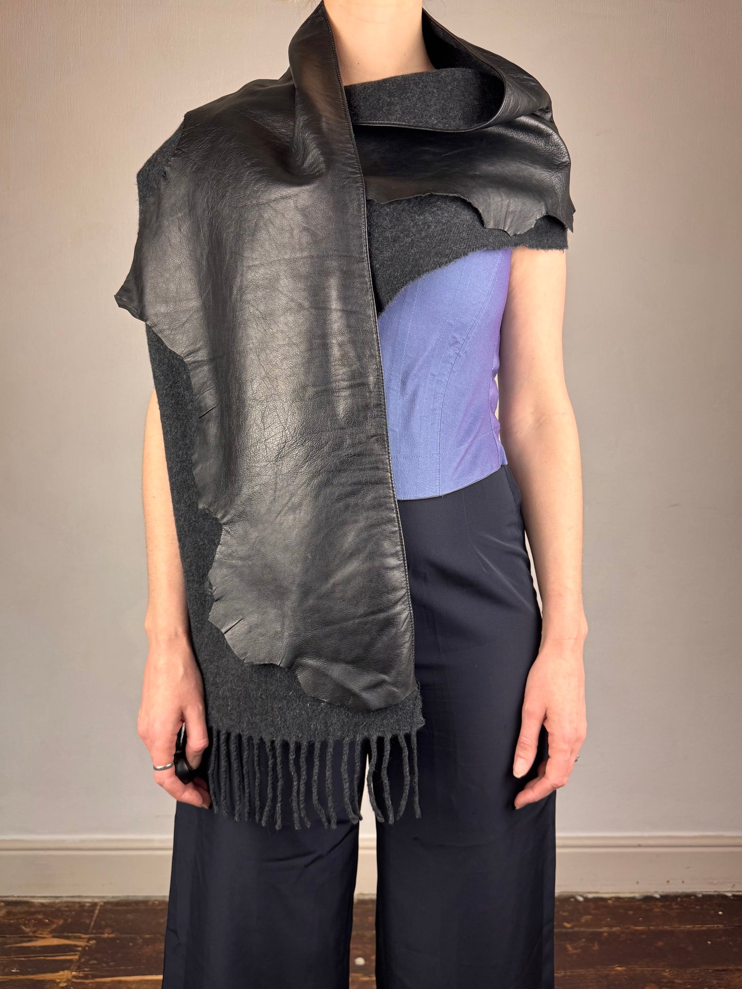 Jean Paul Gaultier leather wool scarf