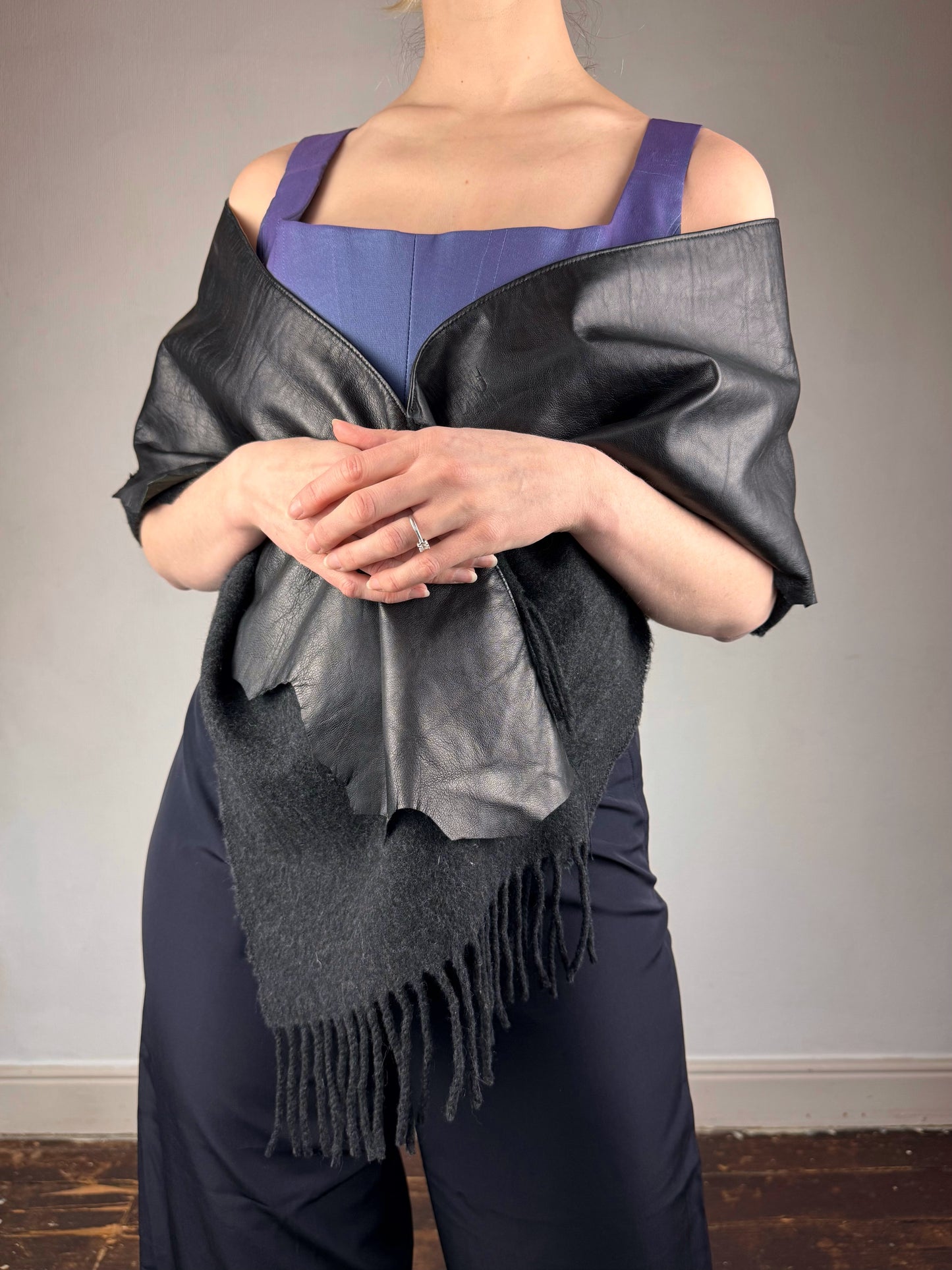 Jean Paul Gaultier leather wool scarf